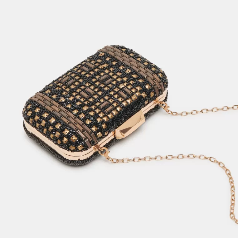 Dolce Vita Make It Metallic^DAISY CLUTCH BLACK GOLD BEADED