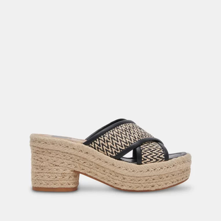 Dolce Vita Wedges | Sandals^ELDORA HEELS WHITE BLACK RAFFIA