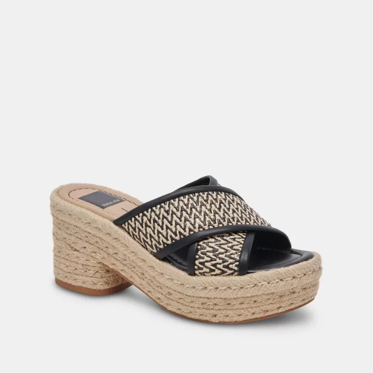 Dolce Vita Wedges | Sandals^ELDORA HEELS WHITE BLACK RAFFIA