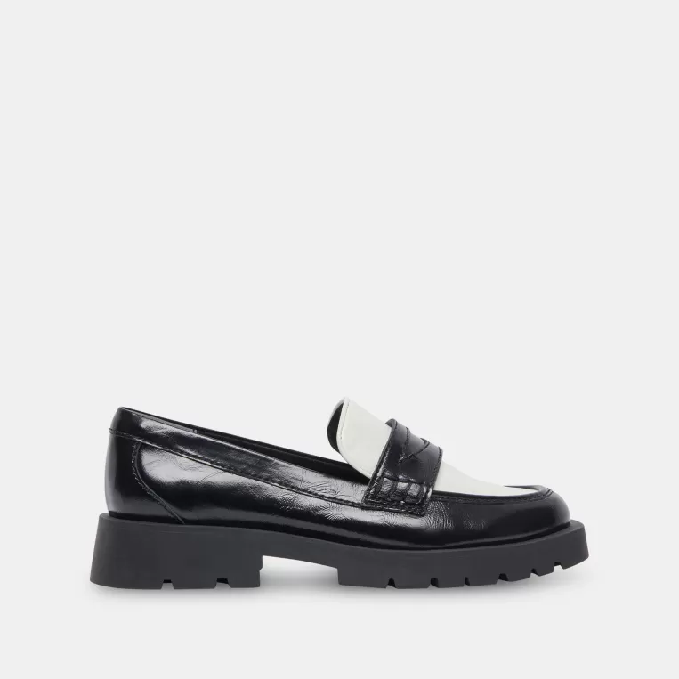 Dolce Vita Wide Widths^ELIAS WIDE FLATS BLACK WHITE CRINKLE PATENT