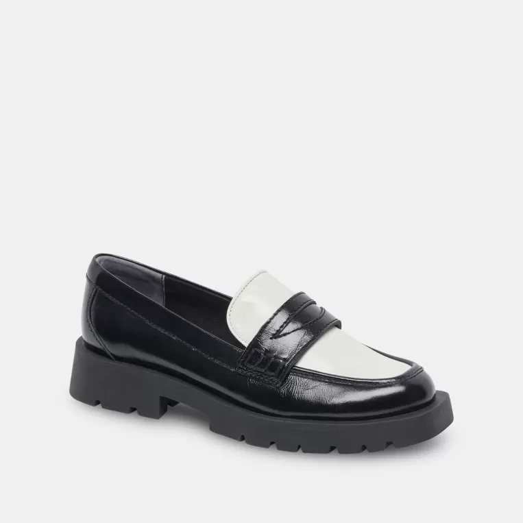 Dolce Vita Wide Widths^ELIAS WIDE FLATS BLACK WHITE CRINKLE PATENT