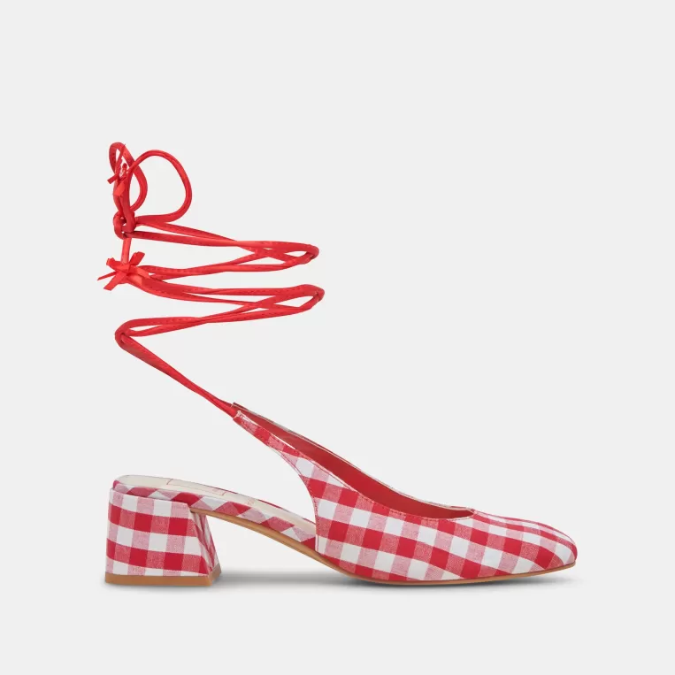 Dolce Vita Heels^ELODIE HEELS WHITE RED GINGHAM