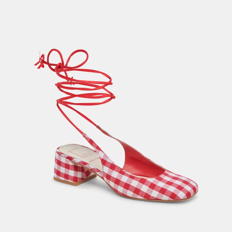 Dolce Vita Heels^ELODIE HEELS WHITE RED GINGHAM