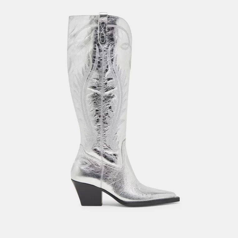 Dolce Vita Make It Metallic | Western Inspired^RYATT EXTRA WIDE CALF BOOTS SILVER DISTRESSED LEATHER