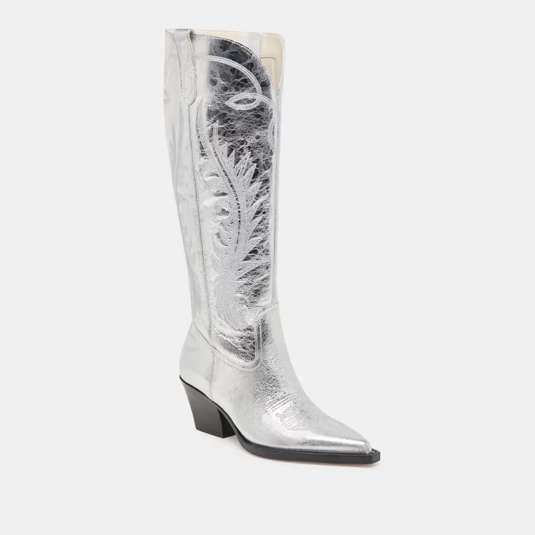 Dolce Vita Make It Metallic | Western Inspired^RYATT EXTRA WIDE CALF BOOTS SILVER DISTRESSED LEATHER