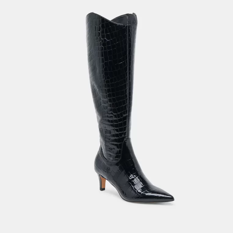 Dolce Vita Tall Boots | Wide Calf^SHILAH WIDE CALF BOOTS NOIR EMBOSSED LEATHER