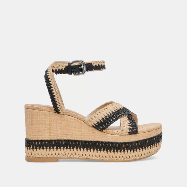 Dolce Vita Wedges^TULANE WEDGES BLACK NATURAL RAFFIA