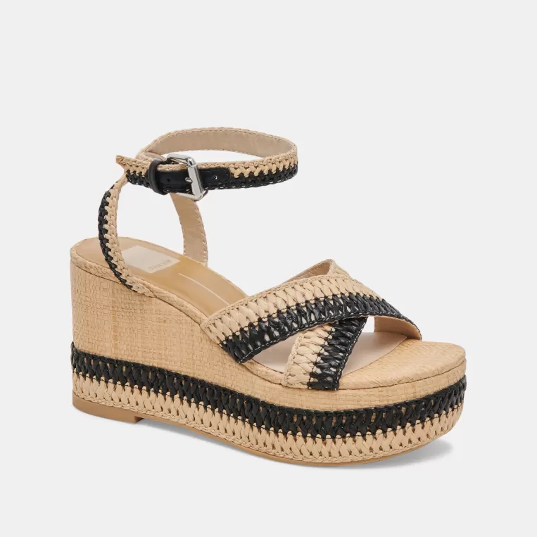 Dolce Vita Wedges^TULANE WEDGES BLACK NATURAL RAFFIA